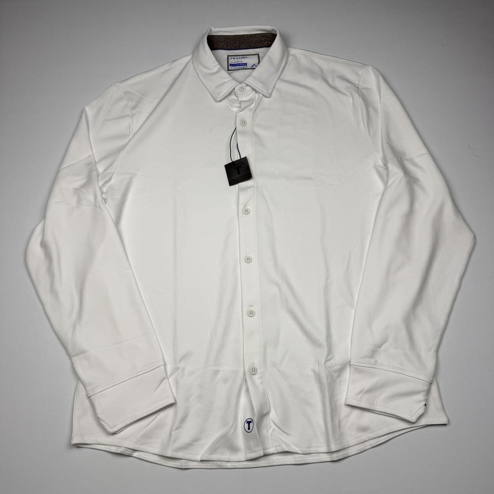 Twillory Shirt Mens XL White Athleisure Knit Long Sleeve Button Up Athlounger